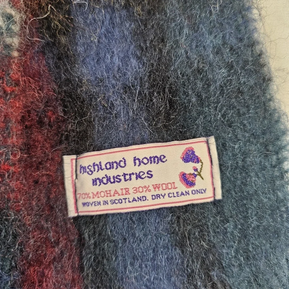 Vtg Highland Home Ind Mohair Wool Shawl‎ Pockets Red Yellow Plaid Scarf 16 X 74